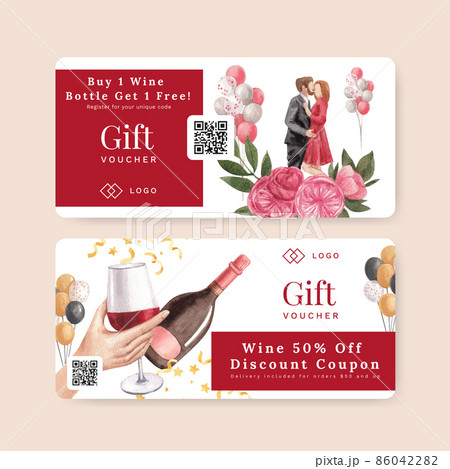 Voucher template with wine party concept,watercolor style Voucher template with wine party concept,watercolor style 86042282