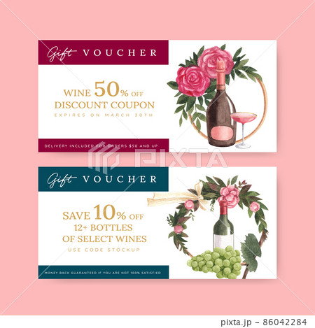 Voucher template with wine party concept,watercolor style Voucher template with wine party concept,watercolor style 86042284