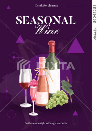 Poster template with wine party concept,watercolor style 86042285
