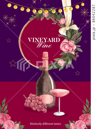 Poster template with wine party concept,watercolor style 86042287