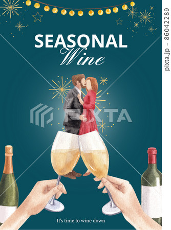 Poster template with wine party concept,watercolor style 86042289