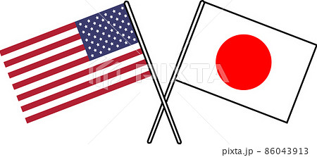 日本国旗とアメリカ国旗のイラスト素材