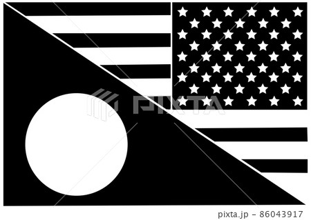 半分の日本とアメリカの国旗「シルエット」 半分の日本とアメリカの国旗「シルエット」 86043917