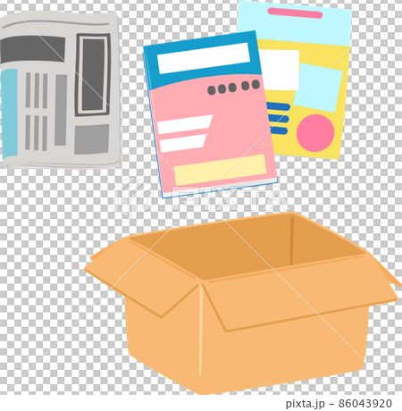 新聞、雑誌、段ボール箱のイラストセット 新聞、雑誌、段ボール箱のイラストセット 86043920