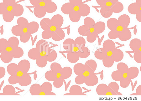 レトロなピンクと黄色の花柄の壁紙のイラスト素材
