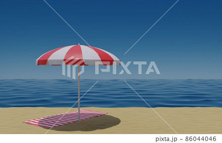 colorful umbrella and beach mat on the beach in summer.3d rendering. colorful umbrella and beach mat on the beach in summer.3d rendering. 86044046
