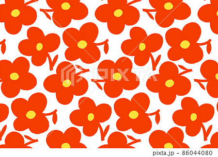 レトロな赤と黄色の花柄の壁紙のイラスト素材
