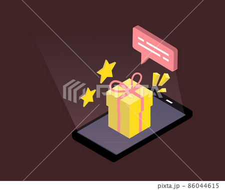 surprise gift box from mobile phone banner surprise gift box from mobile phone banner 86044615