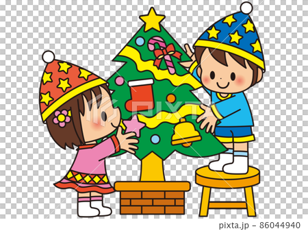 Kids enjoying Christmas by decorating the Christmas tree Kids enjoying Christmas by decorating the Christmas tree 86044940