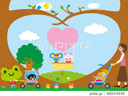 ベビーカーでお散歩を楽しむママと赤ちゃん 86044946