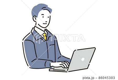 人物 パソコンで作業をする作業着の男性 86045303