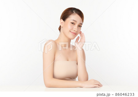Beautiful young asian woman with clean fresh skin on white background, Face care, Facial treatment, Beautiful young asian woman with clean fresh skin on white background, Face care, Facial treatment, 86046233