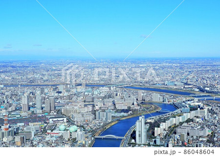 東京スカイツリーからの眺め 22年元旦 の写真素材