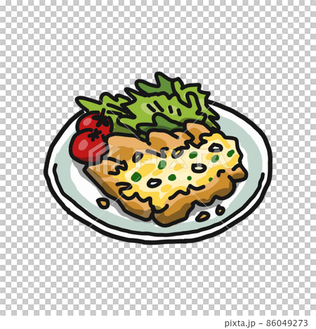 雞肉南蠻的插圖放在盤子裡。配生菜和櫻桃番茄。 86049273