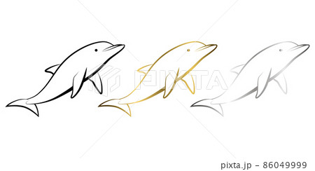 Three color black gold and silver Line art vector illustration of a dolphin Three color black gold and silver Line art vector illustration of a dolphin 86049999