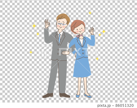 腕を組んでOKサインする男女のカップル 86051320