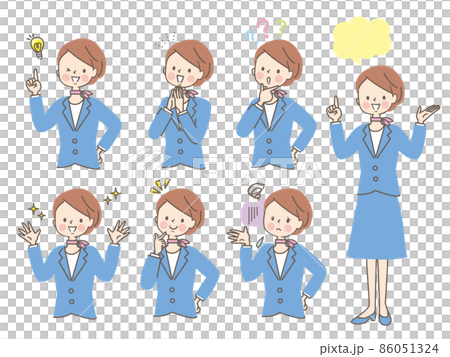 Facial expression set of a young woman in a suit 86051324