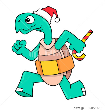 turtle celebrates new year party with gusto, doodle icon image kawaii turtle celebrates new year party with gusto, doodle icon image kawaii 86051658