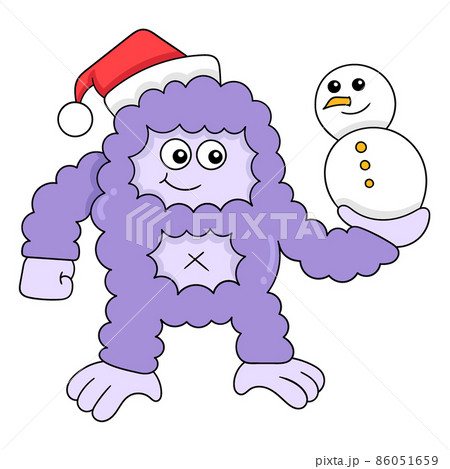 thick furry creature holding christmas snowman, doodle icon image kawaii 86051659