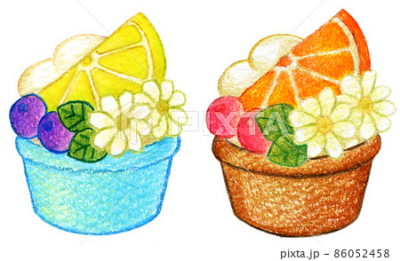 カップケーキの色鉛筆画イラストセットのイラスト素材 カップケーキの色鉛筆画イラストセットのイラスト素材