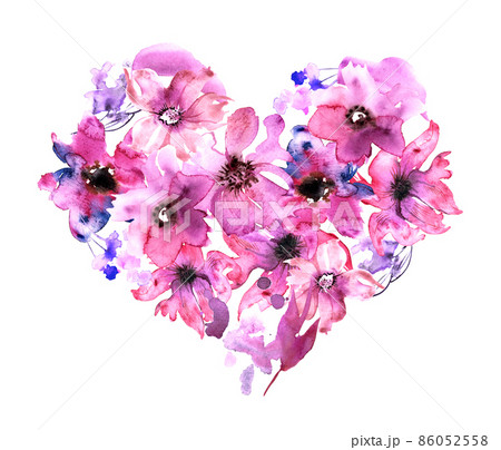 Pink Floral Heart. Valentines Day Illustration....のイラスト素材 [86052558 ...