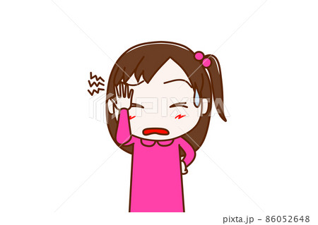 (上半身正面)やってしまったとズキズキする頭を押さがっかりする少女 (上半身正面)やってしまったとズキズキする頭を押さがっかりする少女 86052648