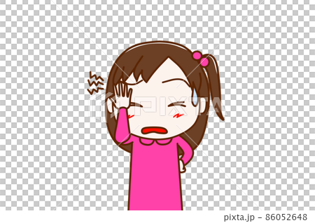 (上半身正面)やってしまったとズキズキする頭を押さがっかりする少女 (上半身正面)やってしまったとズキズキする頭を押さがっかりする少女 86052648