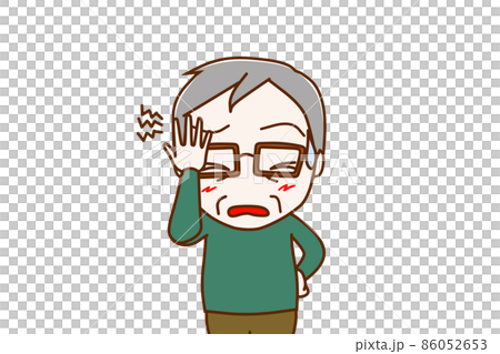 (Front of upper body) An elderly man who is disappointed when he pushes his head throbbing when he does it 86052653