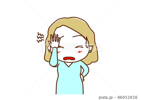 （上半身正面）やってしまったとズキズキする頭を押さがっかりする白人女性 86052656