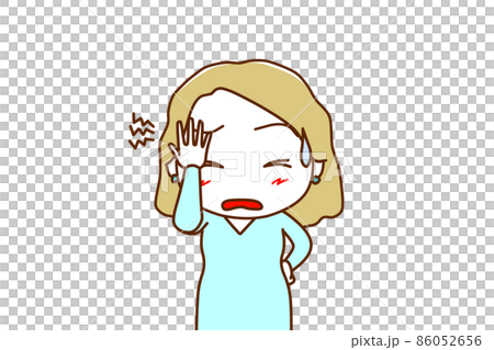 （上半身正面）やってしまったとズキズキする頭を押さがっかりする白人女性 86052656