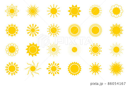 Bright sun icons set vector. Sunset logo in various design on white isolated background. 86054167