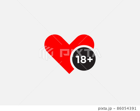 18 plus heart icon. Adults content only symbol. Vector Illustration. 86054391