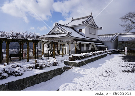 岡山県津山市にあるさくら名所100選のひとつ「鶴山公園（津山城趾）」：本丸から見た備中櫓 86055012