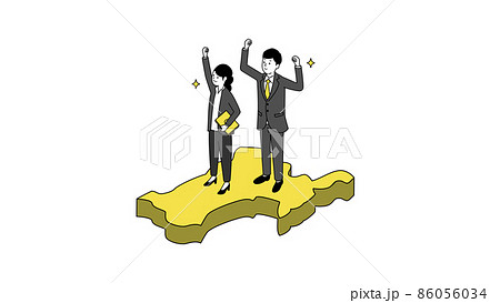 宮城県の地図の上に立つ笑顔のビジネスパーソン、3Dイラスト、ベクターイラストレーション 86056034