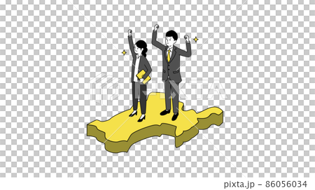 宮城県の地図の上に立つ笑顔のビジネスパーソン、3Dイラスト、ベクターイラストレーション 86056034