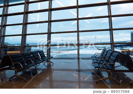 Empty seats at departure lounge, no people. International airport interior 86057066