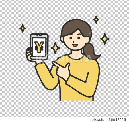 Illustration material that young woman is satisfied with smartphone payment 86057636