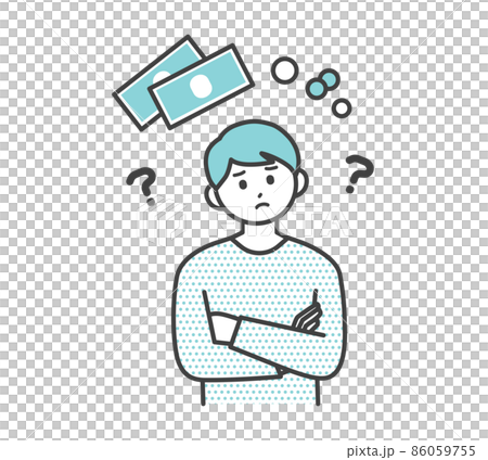 Illustration material that young man thinks about cash Illustration material that young man thinks about cash 86059755