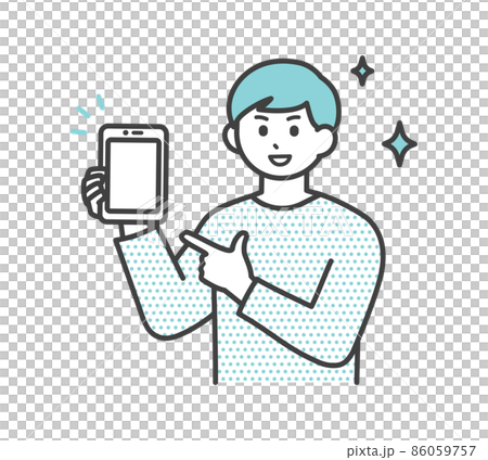 Illustration material that a young man is sticking his finger on a smartphone Illustration material that a young man is sticking his finger on a smartphone 86059757
