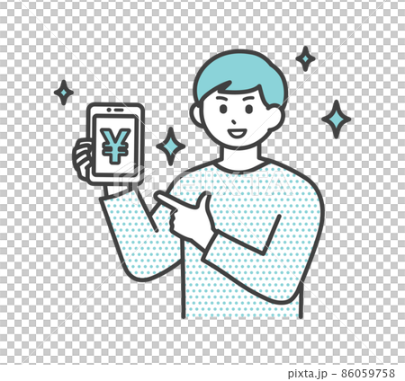 Illustration material that a young man is making a smartphone payment Illustration material that a young man is making a smartphone payment 86059758