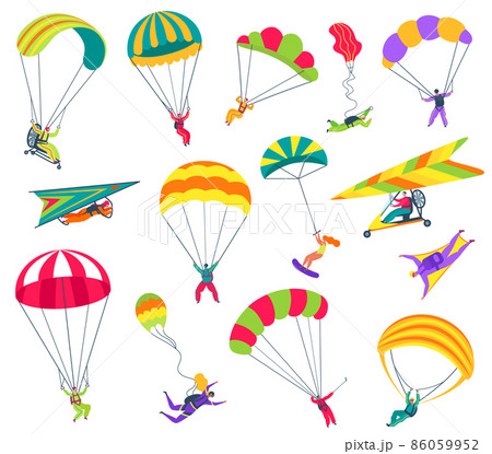 Skydivers flying extreme sport, jump with parachute 86059952