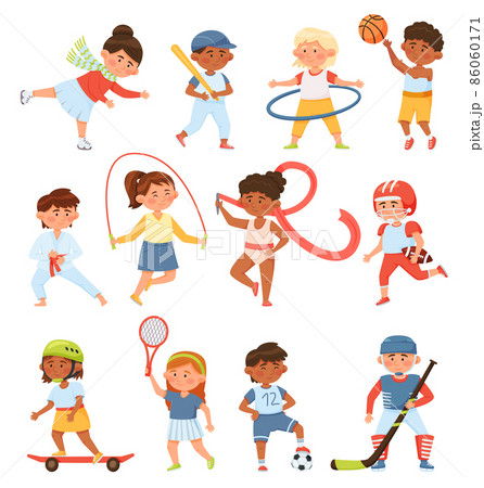 Cartoon children exercising and do sport with - Stock Illustration  [86060171] - PIXTA