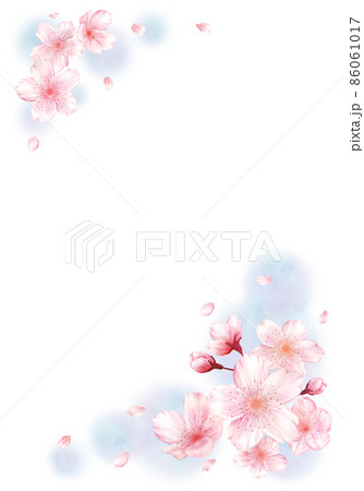 桜と花びら　青背景(縦） 86061017