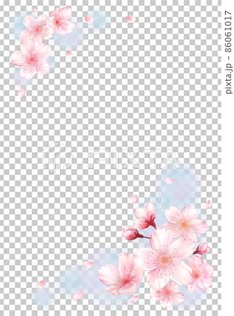 桜と花びら　青背景(縦） 86061017