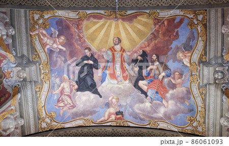 Saints, fresco in the Franciscan Church of the Annunciation in Ljubljana, Slovenia Saints, fresco in the Franciscan Church of the Annunciation in Ljubljana, Slovenia 86061093