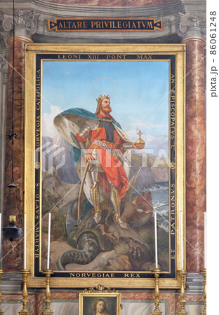 The painting of St. Olav the king of Norway by Pius Adamowitsch Welonsky (1893) on side altar of Basilica dei Santi Ambrogio e Carlo al Corso, Rome, Italy The painting of St. Olav the king of Norway by Pius Adamowitsch Welonsky (1893) on side altar of Basilica dei Santi Ambrogio e Carlo al Corso, Rome, Italy 86061248