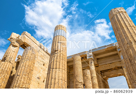 Ancient Greek Propylaea on Acropolis, Athens, Greece, Europe Ancient Greek Propylaea on Acropolis, Athens, Greece, Europe 86062939