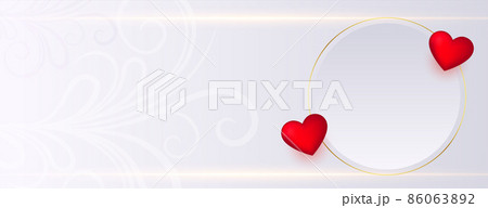 white valentines day banner with two love hearts and text space 86063892
