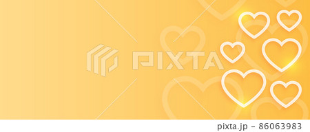 yellow valentines day banner with shiny heartsのイラスト素材 [86063983] - PIXTA