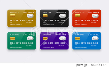 set of realistic credit cards in siz colors set of realistic credit cards in siz colors 86064132